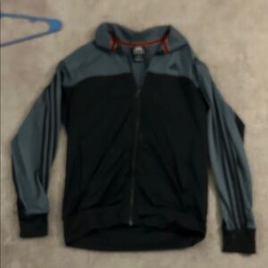 Adidas Black and Dark Gray Zip-up track jacket.